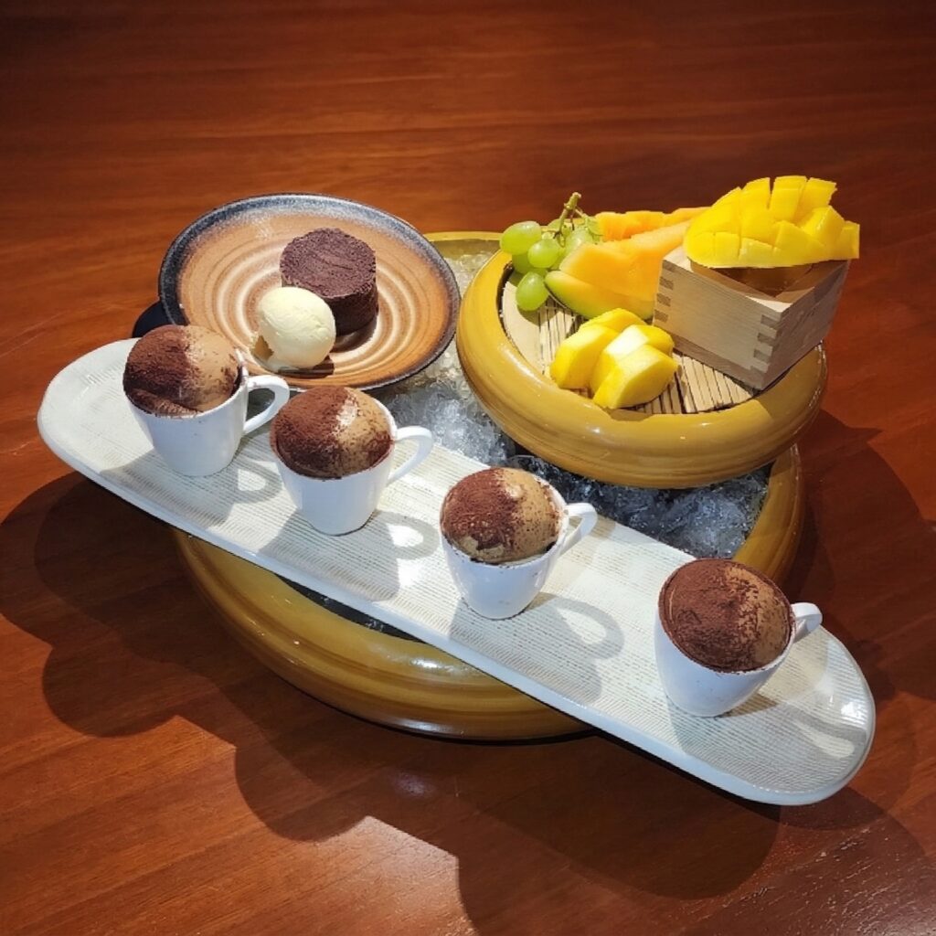 Nobu KL CHOCOLATE BENTO BOX , ASSORTED SEASONAL FRUITS & MISO CAPPUCCINO